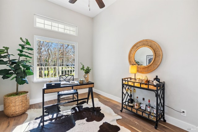 office space featuring baseboards, a wealth of natural light, and wood finished floors