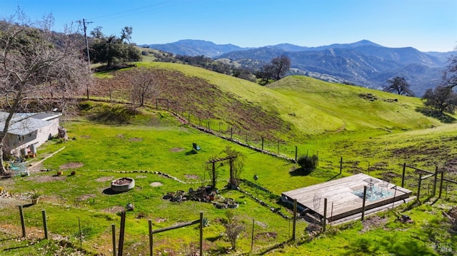 aerial view featuring a mountain view and a rural view