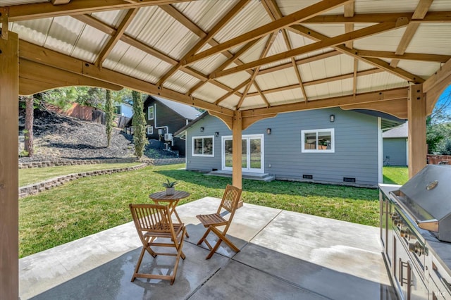 view of patio / terrace with a grill and a gazebo