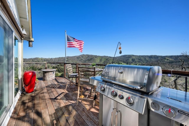 deck with a mountain view