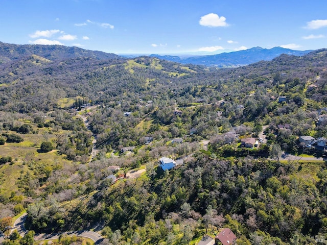 birds eye view of property with a mountain view and a view of trees