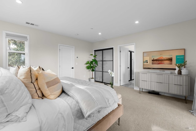 550 Sequoia Dr, San Anselmo, CA 94960 - bedroom with light colored carpet, visible vents, and recessed lighting