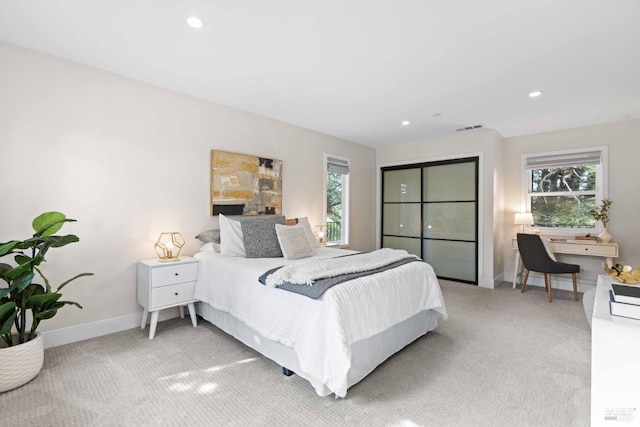 550 Sequoia Dr, San Anselmo, CA 94960 - bedroom featuring light colored carpet, baseboards, visible vents, and recessed lighting