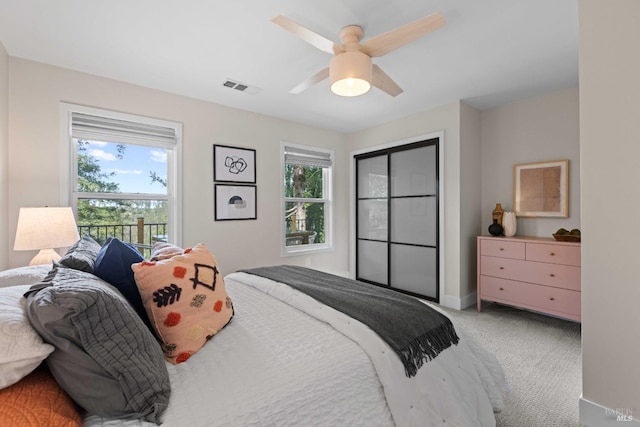 550 Sequoia Dr, San Anselmo, CA 94960 - bedroom with visible vents, baseboards, a ceiling fan, and carpet