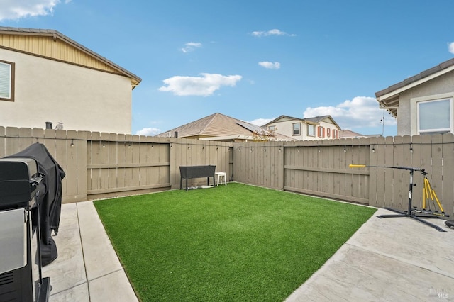 view of yard with a patio area and a fenced backyard