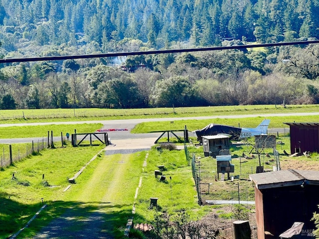 bird's eye view with a rural view and a forest view