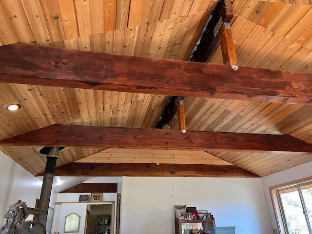 room details featuring beamed ceiling and wood ceiling