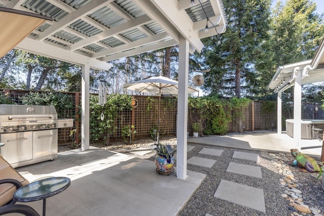 view of patio with grilling area, area for grilling, and a fenced backyard