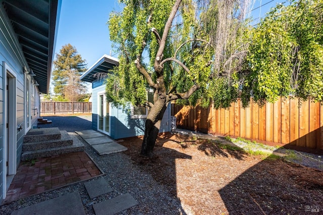 view of yard with a patio and a fenced backyard