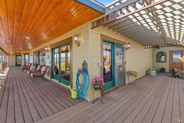 wooden terrace featuring a pergola