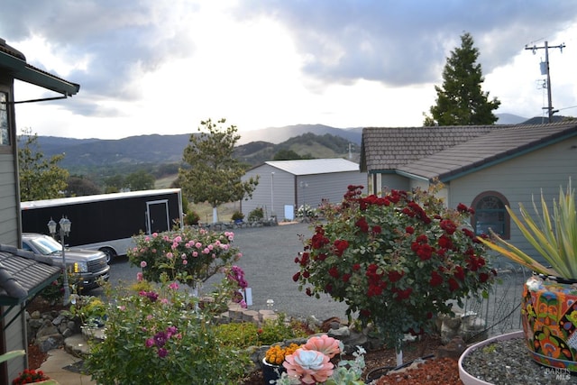 view of yard with a mountain view