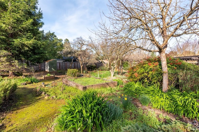 view of yard featuring a vegetable garden and fence