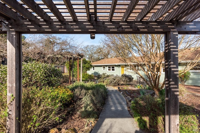 exterior space featuring a pergola