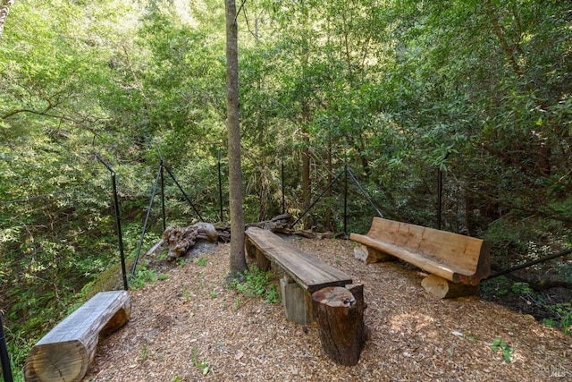 view of property's community with a view of trees