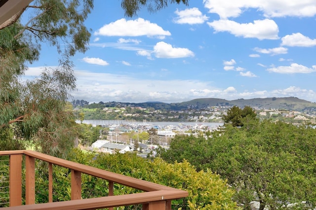 view of mountain feature with a water view