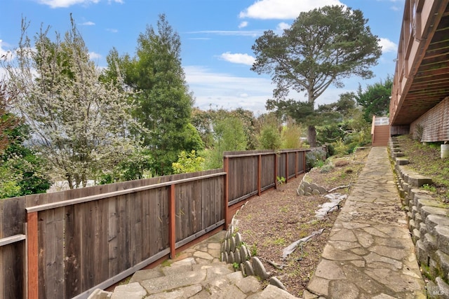 view of yard with a fenced backyard