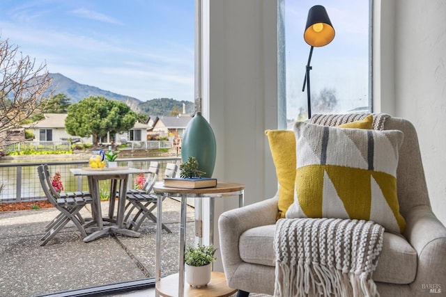 balcony featuring a mountain view