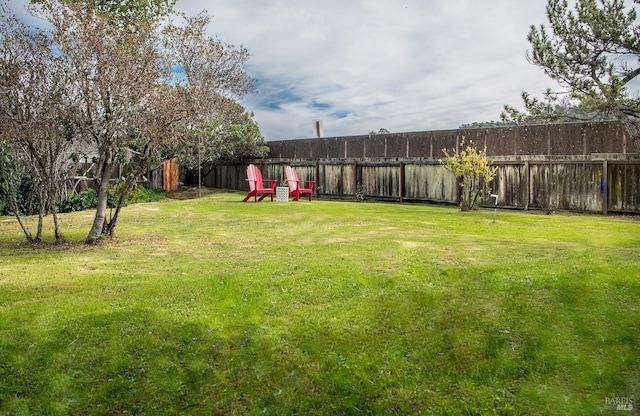 view of yard with a fenced backyard