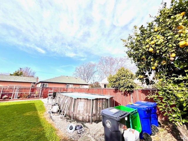 view of yard with a fenced backyard and a fenced in pool