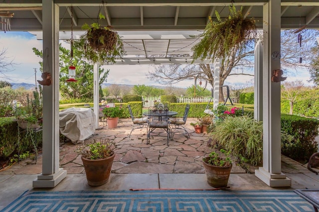 view of patio with grilling area and outdoor dining space