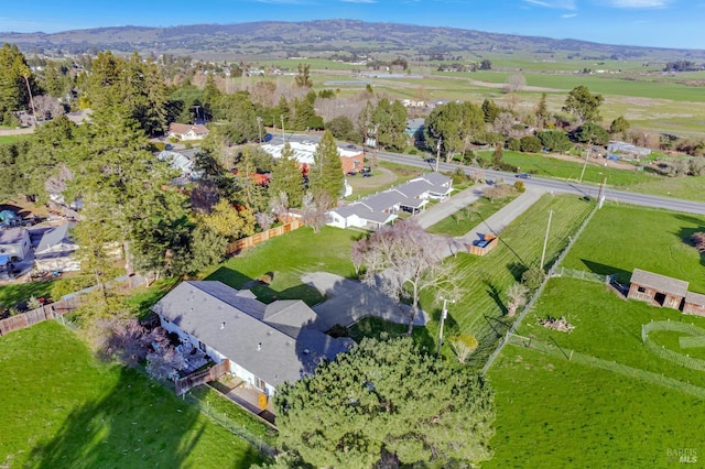 birds eye view of property featuring a mountain view