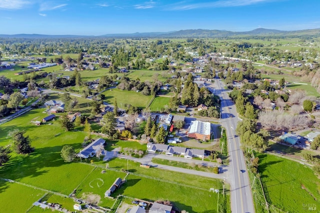 drone / aerial view featuring a mountain view