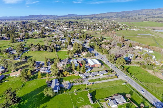 drone / aerial view with a residential view and a mountain view