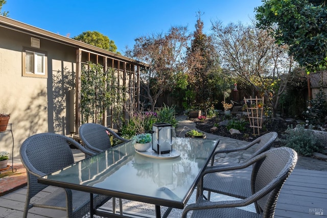 exterior space featuring a fenced backyard and outdoor dining space