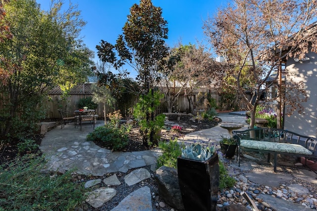 view of yard featuring a patio area and a fenced backyard