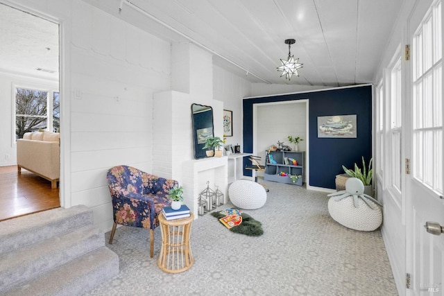 living area with carpet floors