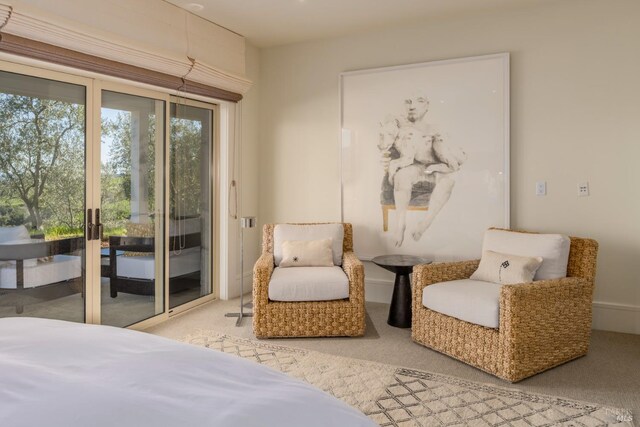 carpeted bedroom with access to exterior