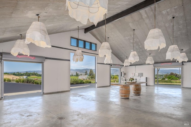 garage featuring a mountain view