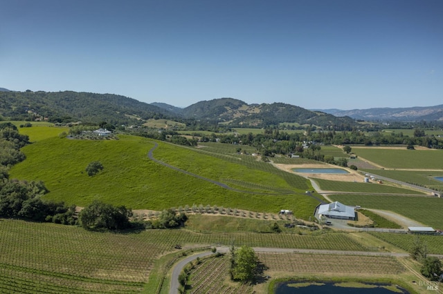 bird's eye view with a rural view and a mountain view