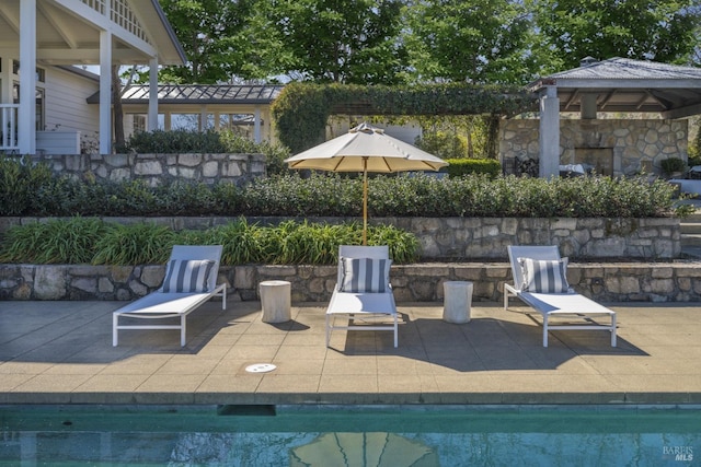 view of patio / terrace with a fenced in pool