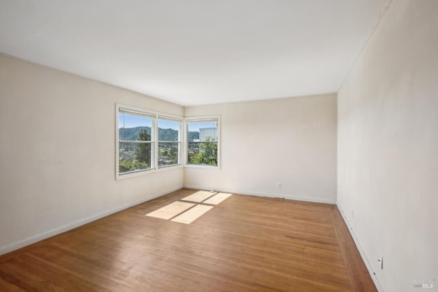 spare room featuring baseboards and wood finished floors