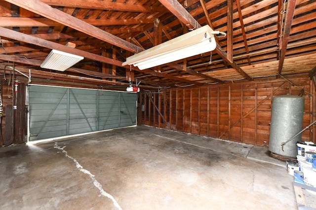 garage featuring water heater