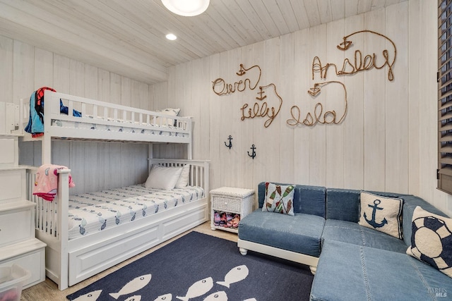 bedroom featuring wooden ceiling