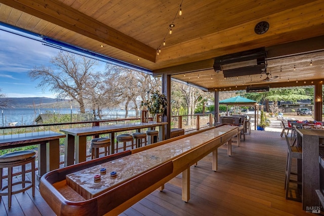 wooden terrace with a mountain view