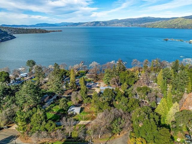 aerial view with a water and mountain view