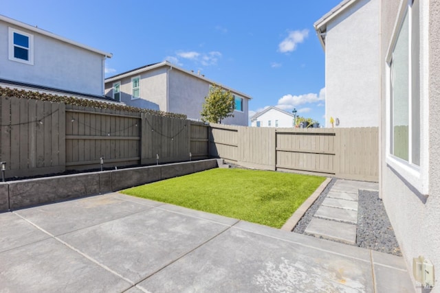 view of yard featuring a fenced backyard and a patio