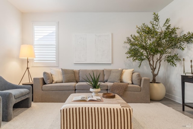 living area with wood finished floors and baseboards