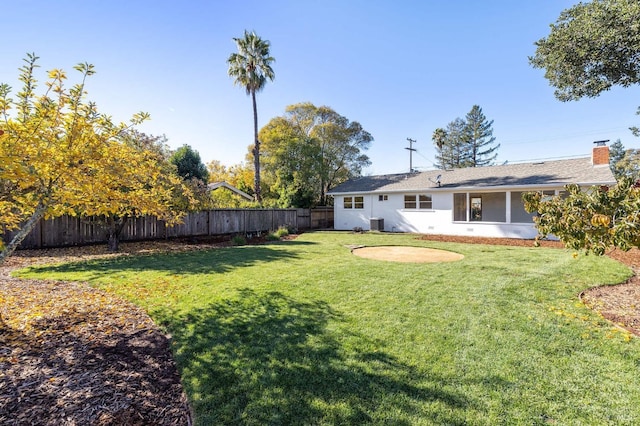 view of yard with cooling unit and a fenced backyard