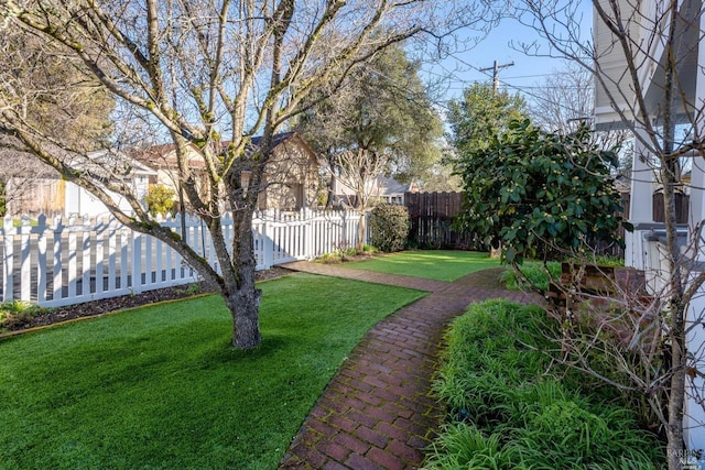 view of yard with a fenced front yard