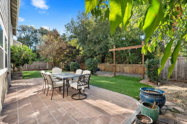 view of patio featuring outdoor dining space and a fenced backyard