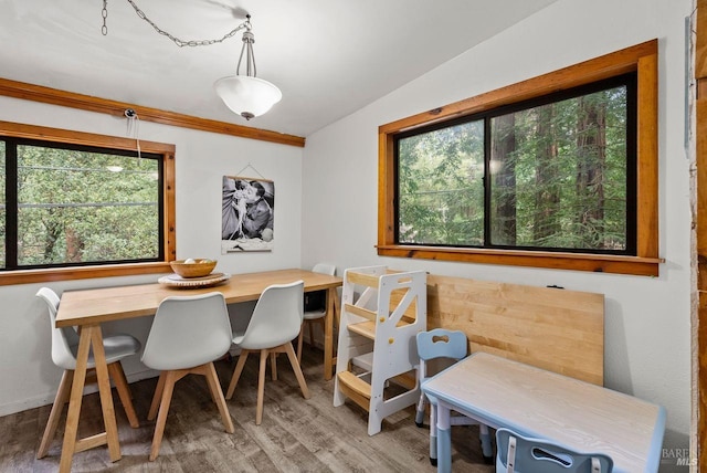 dining room with baseboards and wood finished floors