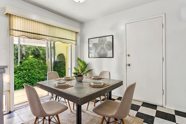 dining area with light floors