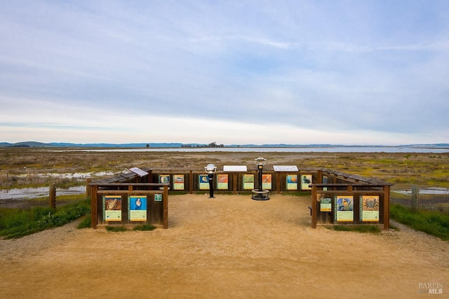 exterior space featuring a water view