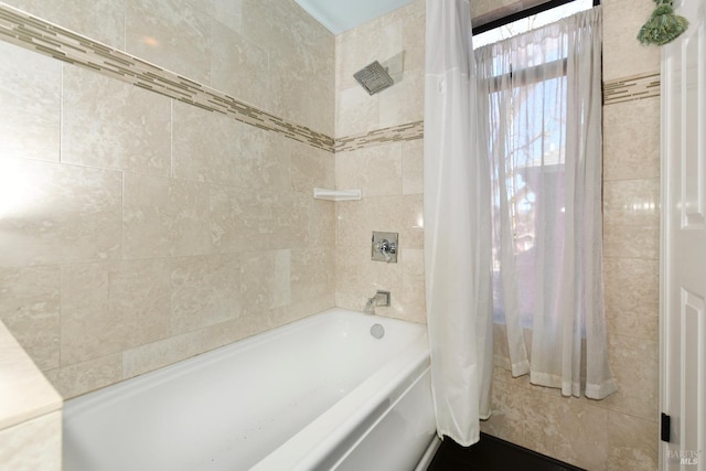 full bath featuring shower / bath combination with curtain