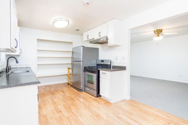 kitchen with a sink, white cabinetry, under cabinet range hood, and stainless steel appliances