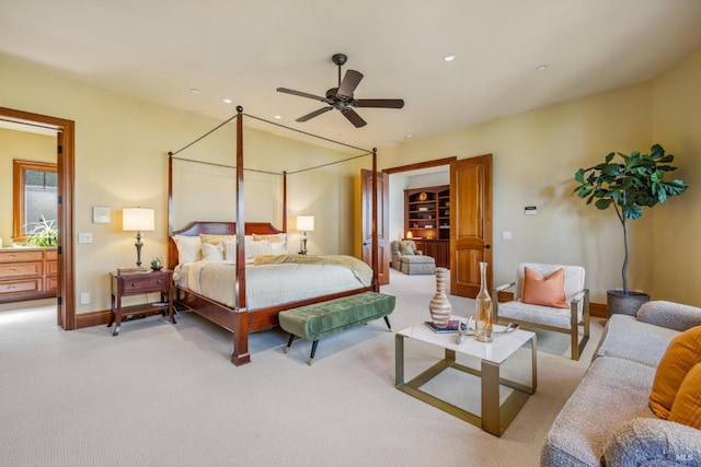 bedroom featuring baseboards, carpet flooring, and recessed lighting